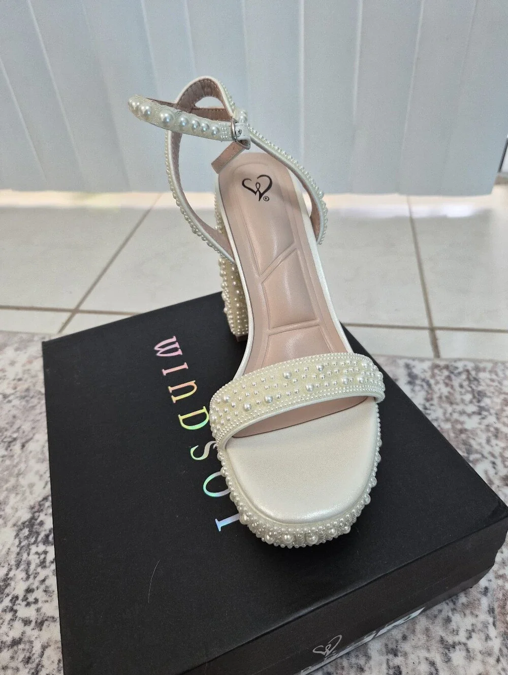 Windsor Pearl-Embellished Ivory Platform Heels